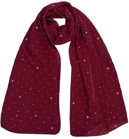 Lina & Lily Hijab Bufanda Mujer de Gasa con Strass Brillantes (Rojo Oscuro)