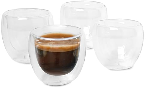 MiCasa SuCasa Doppelwandige Espressotassen Gläser Set – 4er Thermogläser Set, 80ml, stilvoll, Ø ca. 6cm hitzebeständig, aus hochwertigem Borosilikat Glas, für optimalen Kaffee- & Teegenuss