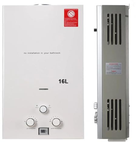 Tankless LPG Gas Water Heater, 10L/min Digital Display Instant Portable Camping Hot Heater Wall-Mounted Propane Shower Outdoor Boiler for Home Camping