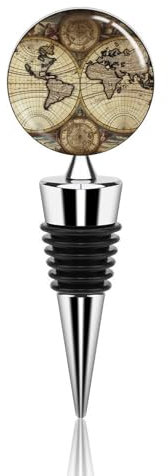 Weinflaschenverschluss, alte Karte, Weltkugel, bedruckt, wiederverwendbar, Getränkeflaschenverschluss, Zinklegierung, auslaufsicher, Weinverschluss für Küche, Bar, Geschenke, Urlaub, Party, Hochzeit