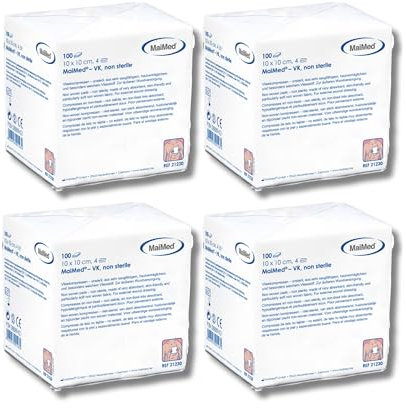 ANCEVIA Set 4x MaiMed Premium Vlieskompressen 10cm x 10cm Vorteilspack - 4x100 Stück unsterile Wundauflagen - DIN-zertifizierte Kompressen für professionelle Wundversorgung - In verschiedenen Größen