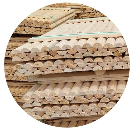 TIMBERMIK 4-Pack Halvrundstav Trä ½ ⌀8 cm x 140 cm – Massivt Trä, Ej Impregnerad, Staketstolpe, Träpåle