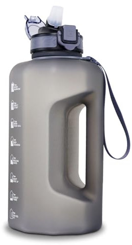 GEMFUL Trinkflasche mit Strohhalm 2,2L große Trinkflasche, auslaufsicher BPA-frei, spülmaschinenfest, ideal für Fitness, Radfahren, Outdoor-Aktivitäten und Arbeit (Grau)