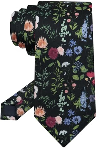 LJBFNN Floral Ties for Men 2.56 Colorful Mens Skinny Tie Cotton Neckties for Wedding Party Graduation (Black Colorful Floral)