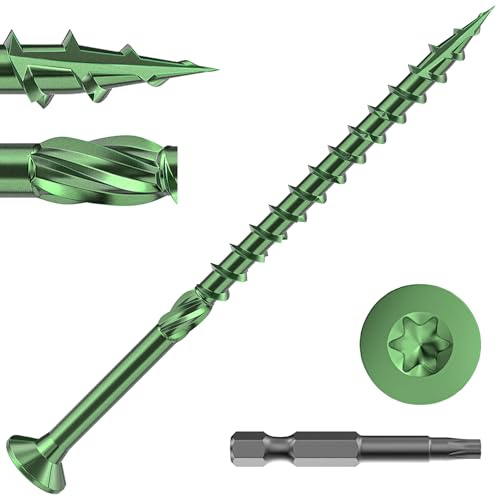 Valorada 50Pcs Decking Screws 4.5 x 75mm, Wood Screws, Outdoor Heavy-Duty Screw, Torx Drive, Green Rust Resistant Epoxy Coated with T25 Star Drive Bit