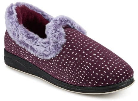 Pavers Just Step In Wide Fit Fur Cuff Slippers - Plum Size 7