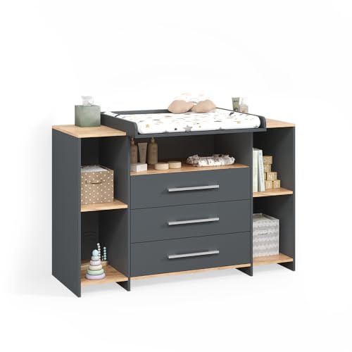 Livinity Commode à Langer Torino Anthracite/chêne doré