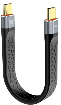 80 Gbps USBC 4-kabel, Thunderbolt 5/4-kompatibel, 13 cm, FPC platt USB C-kabel, 240 W PD snabbladdning, 80G dataöverföring, 16K 8K för iPhone 17 MacBook Hub Dock M4 SSD bärbara datorer (1 st)