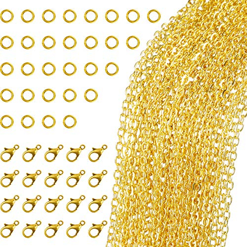 33 Piedi Collana con Catena a Maglia Placcata Oro con 30 Anelli di Salto e 20 Chiusure di Aragosta per Creazione di Gioielli Fai-Da-Te (1.5 mm)
