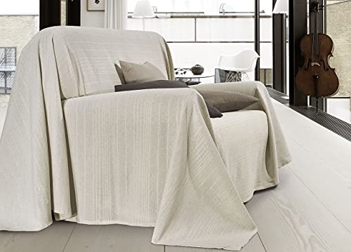 BIANCHERIAWEB Telo Arredo Copridivano Multiuso Copritutto Cotone Modello Sharane Arredatutto 1 Piazza Naturale