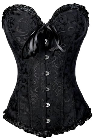 PhilaeEC Damen Schnürkorsett Top Übergröße Satin Floral Boned Overbust Bustier Lingerie(Schwarz, M)