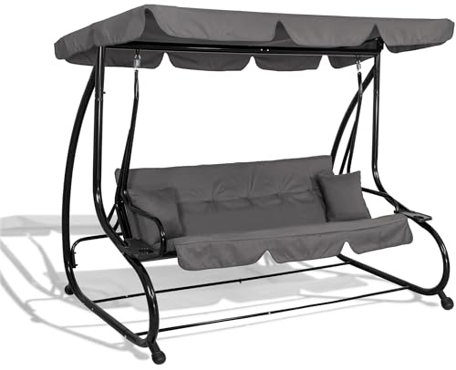 SPRINGOS - Dondolo da giardino a 4 posti, 220 x 162 cm, con 2 cuscini, cuscino per dondolo, con portabicchieri e funzione reclinabile