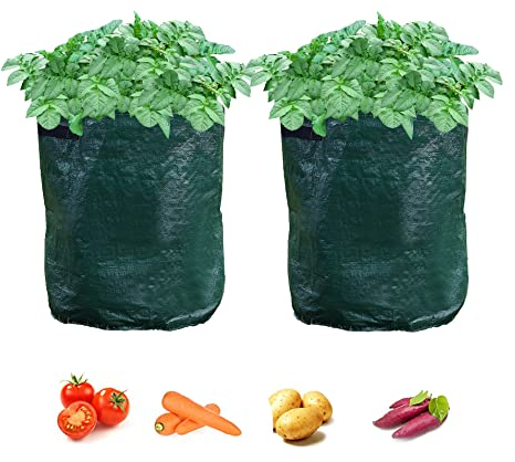 2 Pack 55 Litre Potato Grow Bags, Ideal for Potatoes, Tomatoes, Carrots, Onions & All Other Vegetables and Herbs, 12 Gallon Heavy Duty PVC Planting Pots with Handles