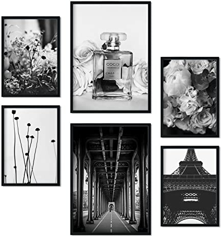 Nacnic - 6 poster di Parigi in bianco e nero - Stampa fotografica minimalista ed elegante - Poster decorativi moderni - A3 e A4. Non incorniciato