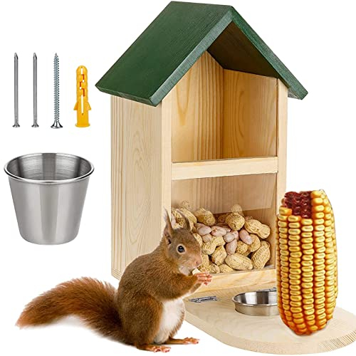 Holz Eichhörnchen Futterhaus, Futterstation FüR Eichhörnchen Montiert Eichhörnchenfutterhaus,Wetterfest Streifenhörnchen Futterstelle FüR Garten Und Balkon (Holz, Grün)