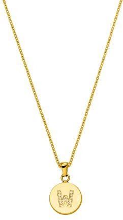 Purelei® W Coin Kette (Gold, Silber), Damen Halskette Initiale aus langlebigem Edelstahl mit Schmucksteinen, Wasserfester Schmuck mit Anhänger Buchstabe W, 50-55 cm Länge verstellbar (Gold)