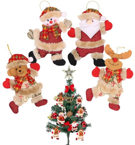 KASESSS 4 Pezzi Decorazioni Albero di Natale, Decorazioni Natalizie, Ciondoli Natalizi per Albero con Spago, Addobbi Natalizi con Renna Orso, Pendenti Albero di Natale per Festa Decorazioni Regali