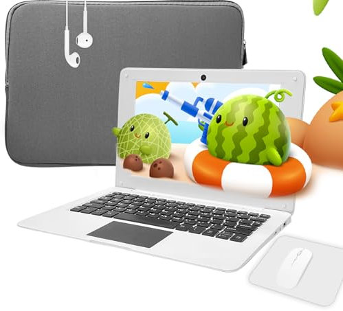 aichiw Mini Ordenador Portátil 10.1 Pulgadas, Ordenador Portátil con CPU 2GB RAM 64GB eMMC, Funda para Portátil, Ratón Inalámbrico, Mini Portátil con Win 10 (Blanco-Teclado Inglés)