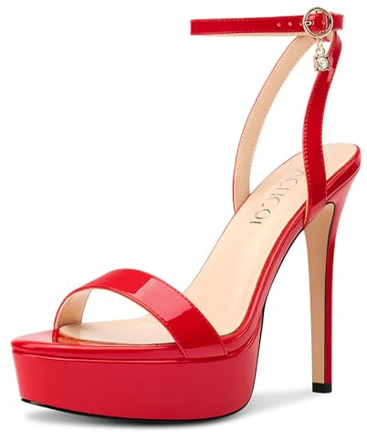 Aachcol Femmes Ouvert Bout Plate-forme Aiguille Talon Heels Lanières Cheville Haut High Talon Heel Sandales Sexy Slingback Dress Chaussures 13 CM Heels Rouge 39 EU