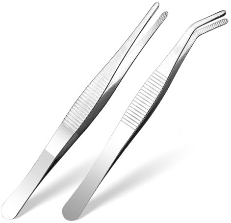 AOZUO 2 st 14 cm pincett i rostfritt stål, böjd pincett, spetsig halkfri rak pincett lång trubbig pincett vinklad pincett för hantverk elektronik laboratorium arbete symaskin hårborttagare