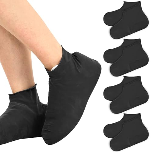 4 Paires de Couvre Chaussure Impermeable Taille L (38-46), Surchaussures Impermeables Réutilisables, Protege Chaussure Pluie AntidéRapantes pour la Pluie, la Neige et les Chemins Boueux (Noir)