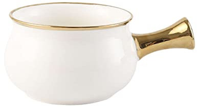 QXSJEDYCH Saladier Ensemble de bols de petit-déjeuner de couleur unie avec bord doré avec poignée, assiette individuelle en céramique, bols à soupe à l'oignon français for soupe, céréales, avoine, pai