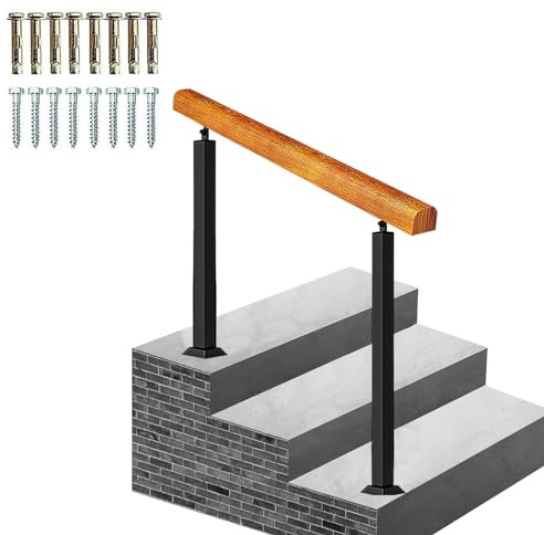 Pasamanos de 3 peldaños para exteriores, kit de barandilla de madera para escalones de hormigón y porche, barandilla de transición montada en el suelo, barra de agarre de seguridad para un mejor apoyo