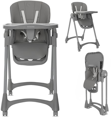 Lorelli Kinderhochstuhl klappbar, Baby Hochstuhl, Kinderstuhl mitwachsend Tummy Time, Verstellbarer Babystuhl für unterwegs, Grau