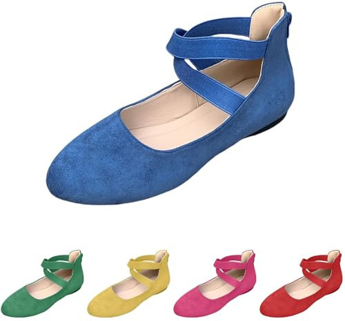 Momolaa UK 7 Ankle Strap Ballet Flats for Women,Womens Ballerina Flat Fashion Elastic Ankle Straps Cross Strap Round Toe Comfy Ballet Pumps Shoes #1_Hot Pink