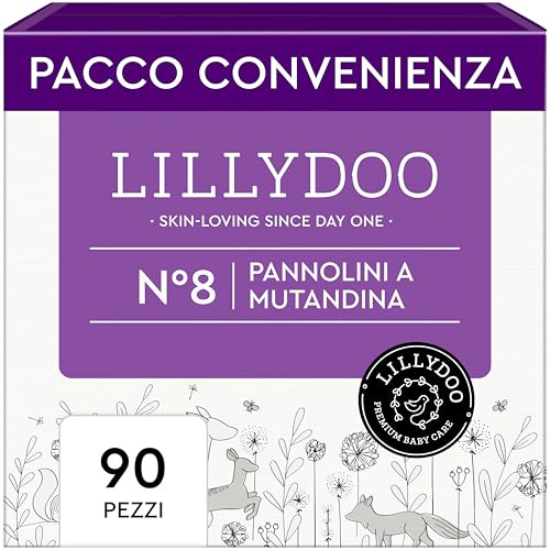 Pannolini a mutandina LILLYDOO - Taglia 8 (17+ kg), pacco scorta (90 unità), nuove tasche pipì e pupù, massima protezione, 0% profumi e lozioni, ideali per pelli sensibili, dermatologicamente testati