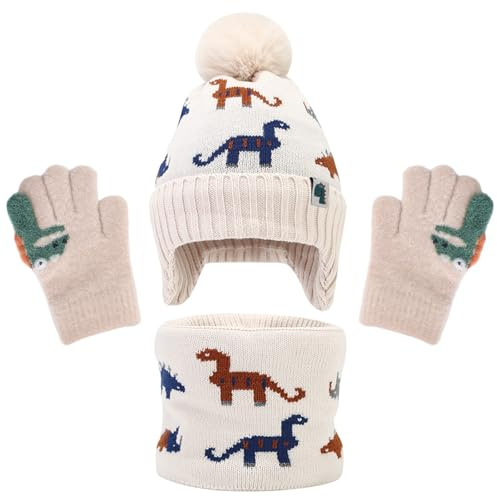 ZXTGBQ 3 En 1 Ensemble Bonnet Et éCharpe TricotéS Pour Enfants D'Hiver, Tricoté Tour De Cou Chaud Avec Doublure, Thermique Gants Bonnet Hiver Accessoires Set 3 Pour Fille GarçOn 2-6ans