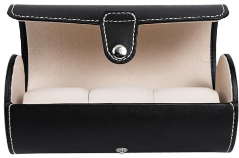 GLEAVI Boîte à Montres Cylindrique à 3 Emplacements : Coffret en Cuir PU - Boîtier de Rangement Noir pour Montres et Bijoux (19x9 cm)