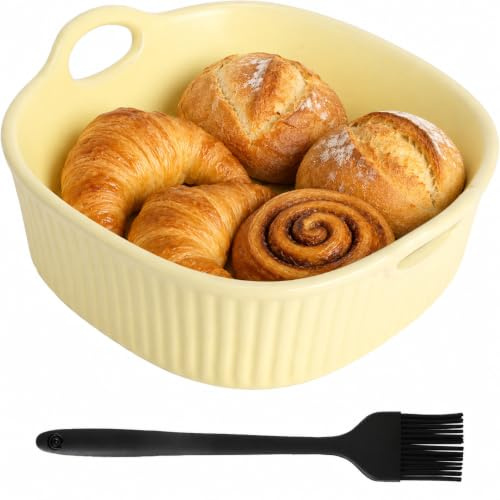 YPLANGENT Plat à gratin en céramique - 18,5 x 16,5 x 5,5 cm - 650 ml - Plat à lasagne multicolore émaillé avec poignée - Pour friteuse à air chaud, four et micro-ondes (jaune)