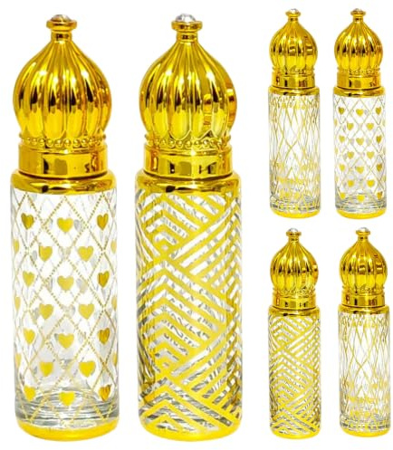 DRESSOOS 6 St Aromaterapi Glasflaskor för Parfym Återfyllbar Mellanöstern Stil med Läckagesäkra Kapsyler för Resa och Precisionsdosering av Eteriska Oljor