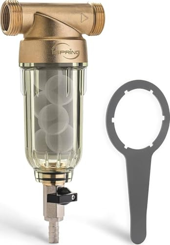 iSpring WSP-100SL Reusable Whole House Spin Down Sediment Water Filter, Siliphos Helps Prevent Scale and Corrosion, 1 MNPT + 3/4 FNPT, 100 Micron