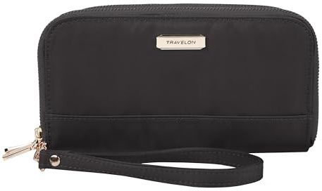 Travelon RFID-blockierende Geldbörse mit doppeltem Reißverschluss, Schwarz, 7.5”W x 4”H x 1.25”D, RFID-blockierende Geldbörse mit doppeltem Reißverschluss
