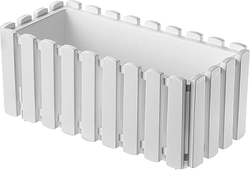 Blumenkasten Blumentopf Balkonkasten Latten-Optik Pflanzkasten Pflanzgefäß Lattenzaun-Design (380 Weiß)