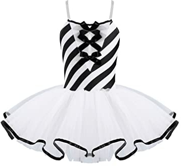 MSemis Vestido Ballet Maillot con Tutu para Niña Leotardo Gimnasia Rítmica a Rayas de Tirantes con Bowknot Vestido de Bailarina Disfraz Ballet Navidad Carnaval 3-16 Años Negro 9-10 años