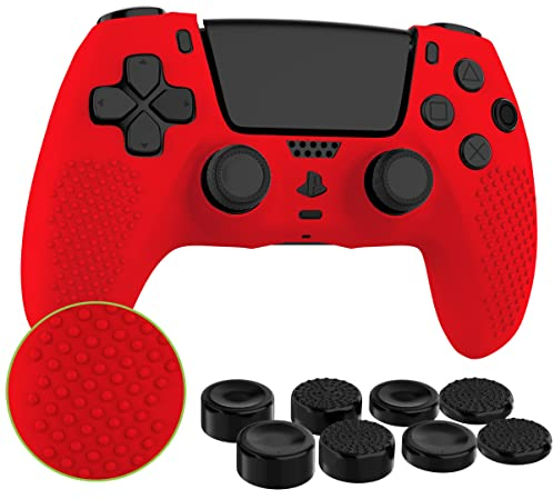 MyGadget Funda de Silicona Mando PS5 - con 8 Botones de Thumbsticks (2 Pares Altos | 2 Pares Bajos) - Carcasa para PlayStation 5 Dualsense Wireless en Rojo