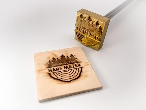Dein Brandstempel elektrischer Schriftzug im Motiv Holzscheibe und Bäume für Holz, Leder, Pappe - personalisiertes Brandeisen, individueller Brennstempel in 40 x 42 mm