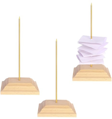 GUOKOFF 3 Stück Zettelspießer, Zettelspießer Memo Halter Papier Spike, Bonspießer Zettelhalter, Quittungshalter mit Spikes und Holzsockel, Rechnungen Spike, Memo Holder Spike
