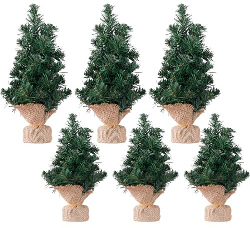 6pcs Mini Christmas Tree, 8in 12in Tabletop Christmas Tree Artificial Fake Small Xmas Pine Tree with Base Decorative Miniature Ornament for Winter Mantel Village Home Kitchen Dining Table Holiday