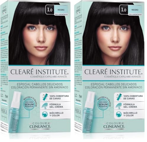 Colour Clinuance | Haarfärbemittel für Empfindliches Haar Dauerhafte Färbung ohne Ammoniak | Mehr Glanz Intensive Farbe 100% ige Deckung | 1.0 Schwarz | Dermatologisch getestet (Packung mit 2)