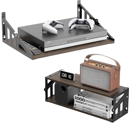 Faltbares Wandregal, Doppelzweck Metall und Holz Schwebendes Regal Wand, Schweberegal Wand Hängeregal Regalbrett Wandboard Holzregal Wanddekoration für Wohnzimmer Schlafzimmer Bad Küche Büro (1 Stk.)