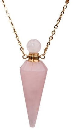 HXSCOO Faceted Gems Stones Pendulum Perfume Bottle Pendant Jewelry Healing Reiki Women Diffuser Vial Chains Necklace Jewelry (Color : Rose Quartz Gold)