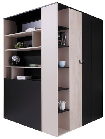 Lomadox Jugendzimmer Begehbarer Kleiderschrank in schwarz Eiche beige