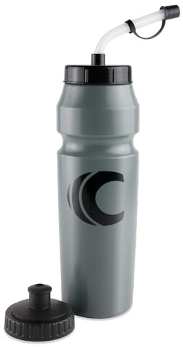 Cannon Sports 1 Liter Sports Water Bottle, BPA-Free, 34 Oz Capacity, Large Mouth, 2 lids (Straw and Squeeze), Great For Helmet Sports Such As Hockey, Lacrosse, Football, Boxing (Gray)