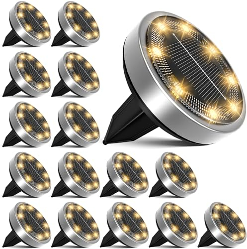 nipify Lampe Solaires Au Sol 16 Pièces, 8 LED Lumière Solaire Extérieur Jardin, Étanche Spot Solaire Extérieur Encastrables pour Terrasse Allée Chemin Pelouse Piscine Escaliers Passerelle[Blanc Chaud]