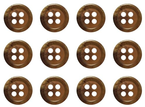 Pack of 12 Dark Chestnut Brown 11mm Round Faux Horn Sew On Plastic Buttons for Shirts Blouses Flat 4 Holes 18L
