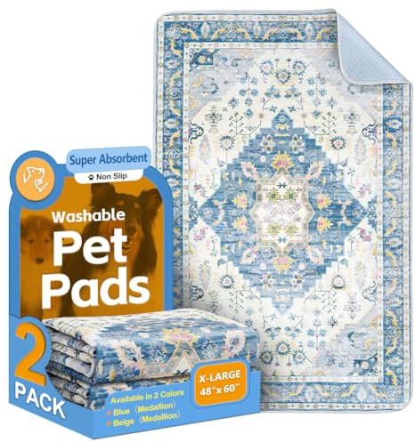 Blue Waterproof Washable Pee Pads for Dogs - Reusable, Super Absorbent, Non-Slip Potty Pads - 60x48 - 2 Pack